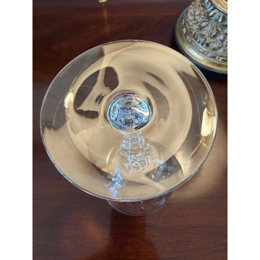 8 Vintage Signed Fostoria Sweetheart Rose Crystal Water Goblets Glasses 7